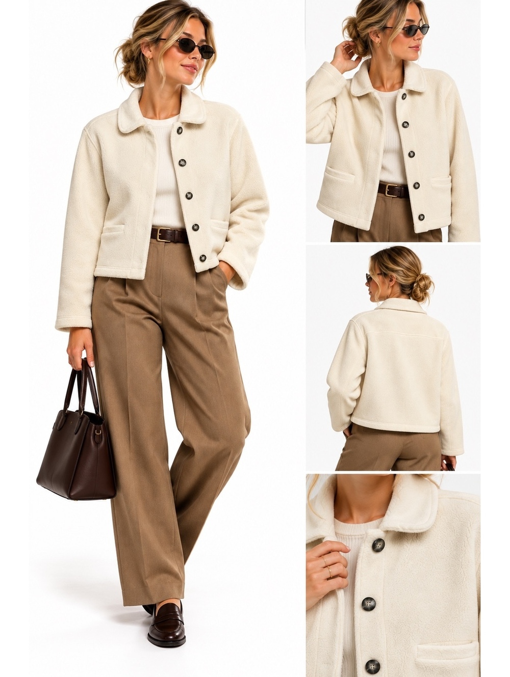 L.L.Bean Cream Fleece Button Front Jacket Women’s Large Vintage